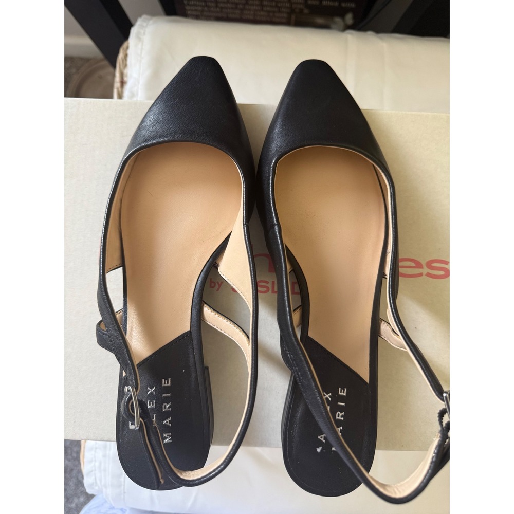 Alex Marie Slingback Flats Women 6.5M Black Like New Pointed Toe Low Block Heel